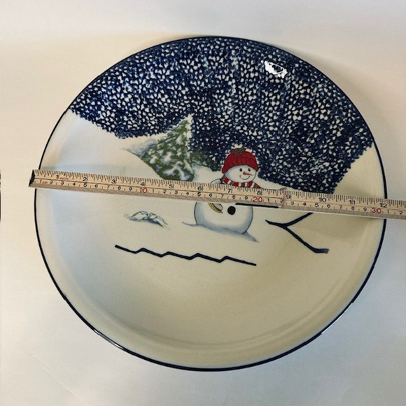 Thomson Snowman 12"Chop Platter, Blue Speckles On Half, Snowman/Center Christmas - Picture 5 of 8